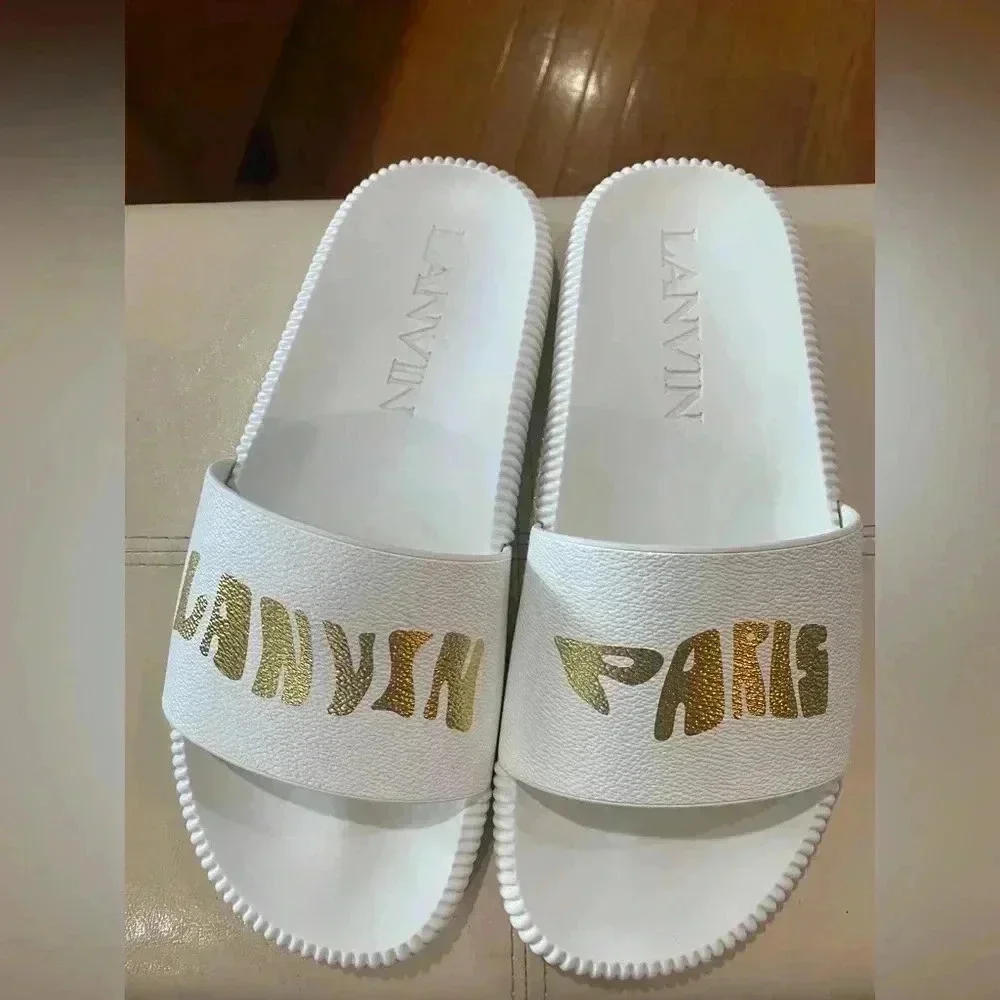 LANVIN Men’s Arpege Slide Logo Slip on Sandal flip flop Size 8.5 US / EU 42